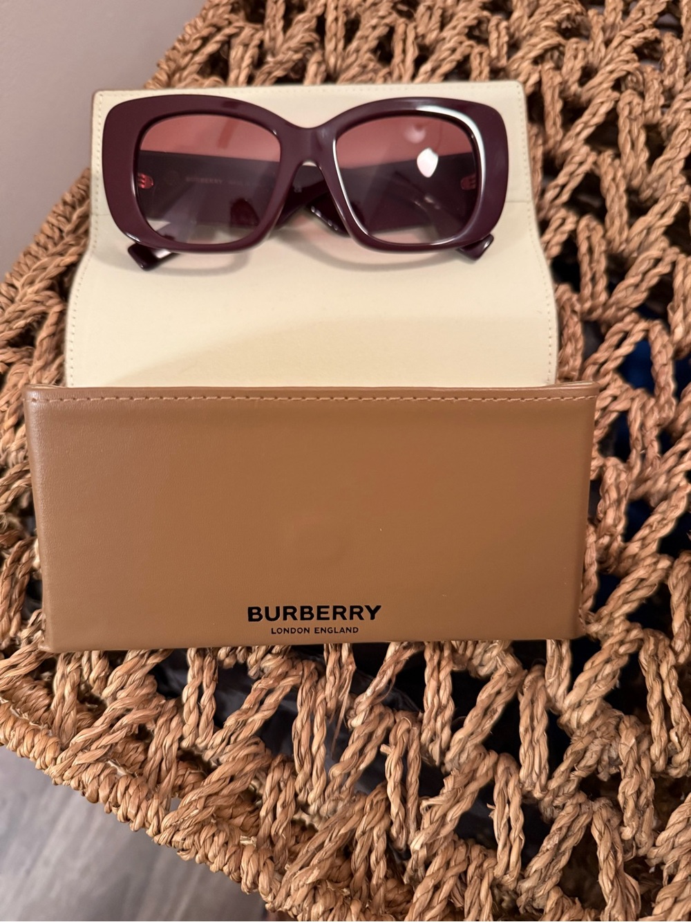 Authentic Burberry Burgundy Square Oversized Sunglasses  NWOT.. Never worn!